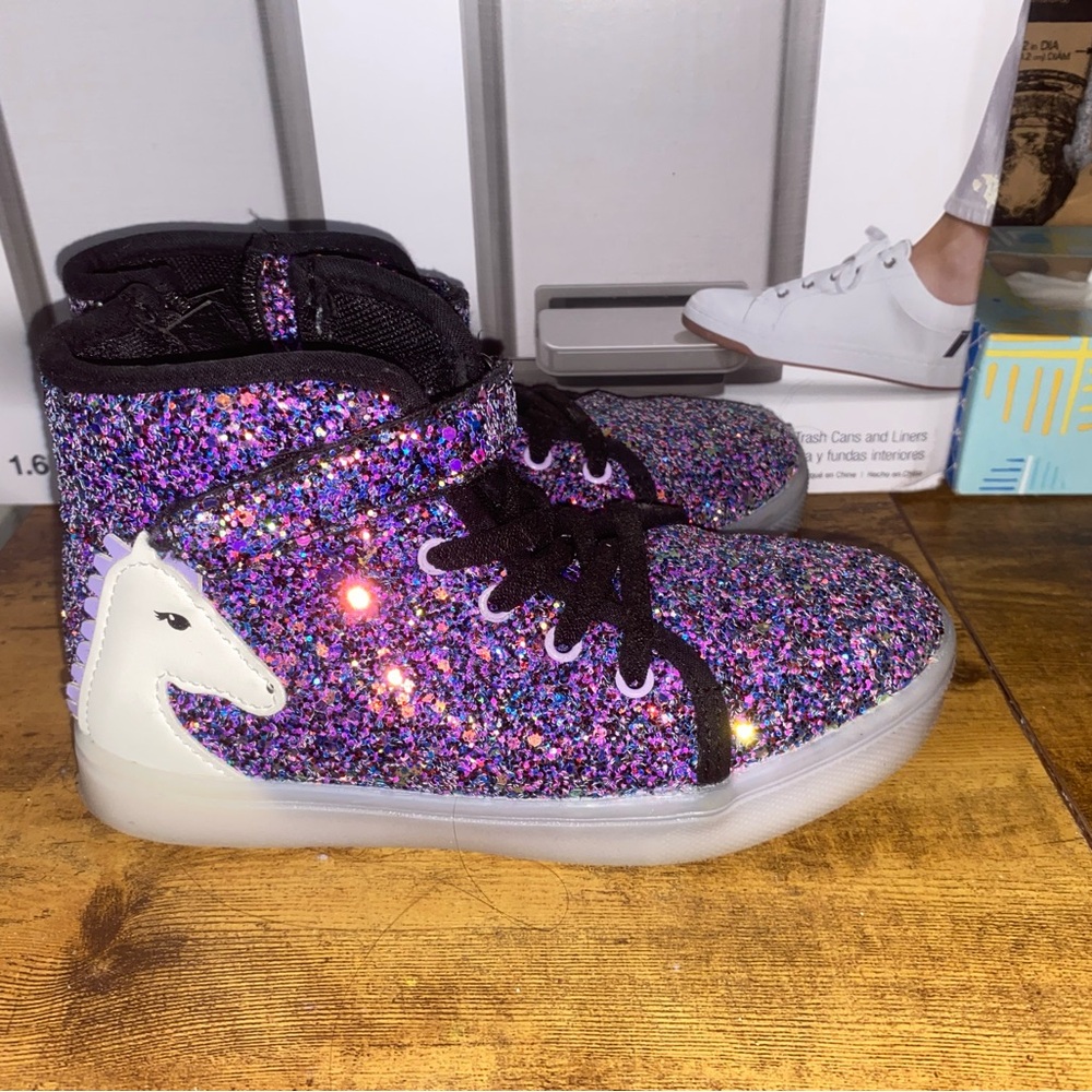 JustFab Kids Purple Glitter Unicorn Sneakers